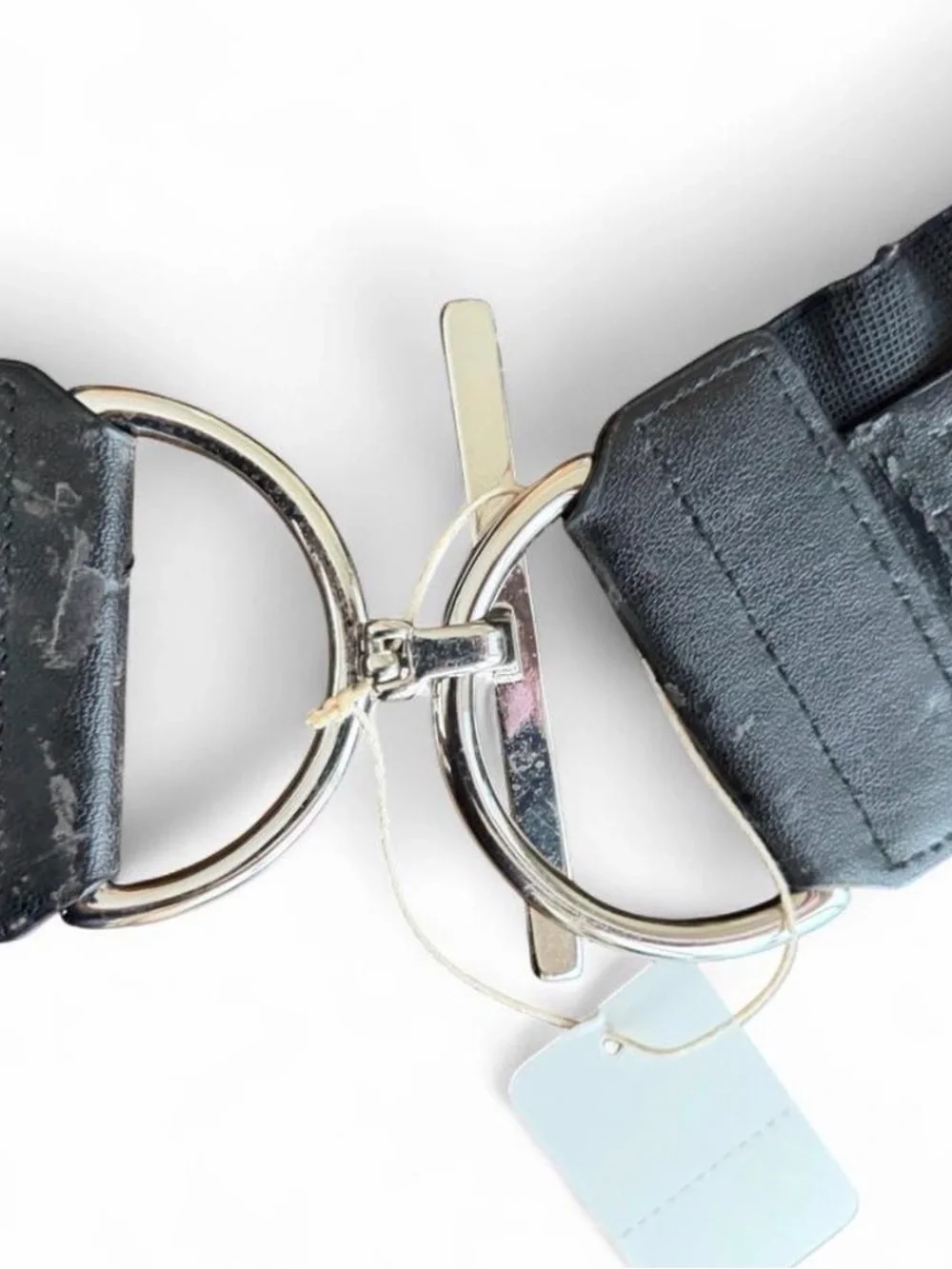 Vintage Chico's Black Ribbed Elastic Belt with Silver Toggle Closure M/L